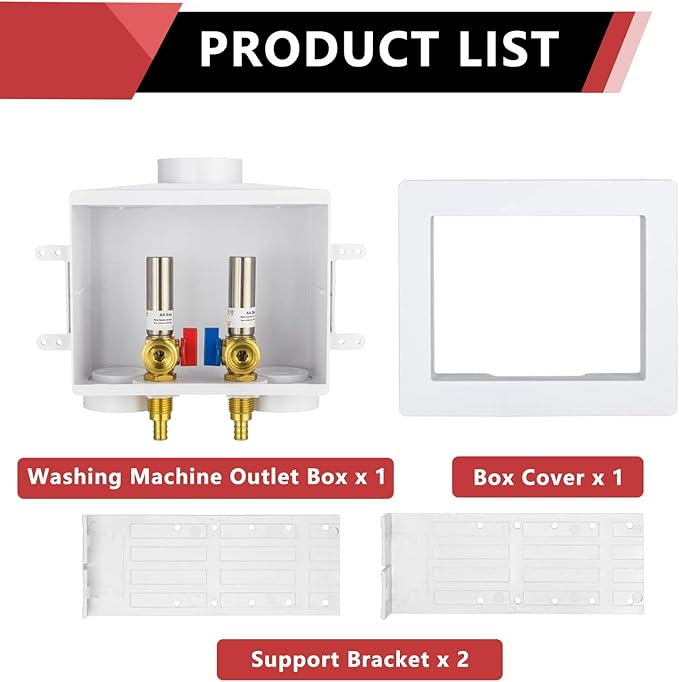 EFIELD Double Drain1/2 Inch PEX Crimp Connection x 3/4 Inch MHT Washing Machine Outlet Box with Stainless Steel Water Hammer Arrestor,(WM046)