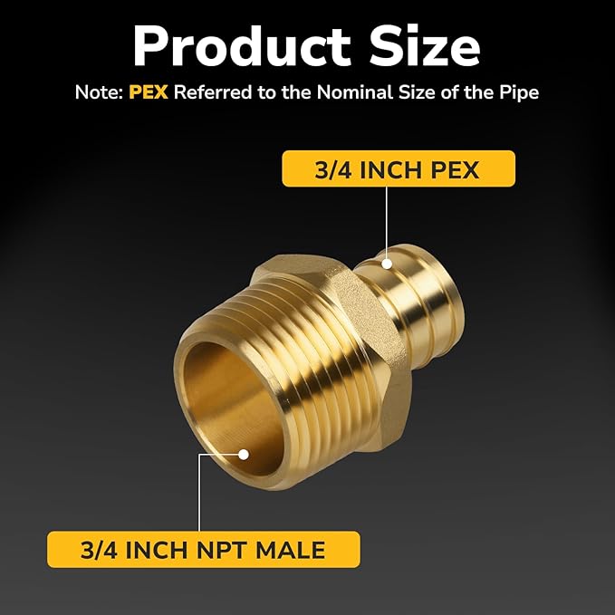 Pex Fittings, 3/4" Male NPT to 3/4" Pex Male Adapter, Heavy-Duty Brass Crimp Fittings for PEX Pipes with Leak-Resistant Construction, NSF & UPC Certified, 4 Pack