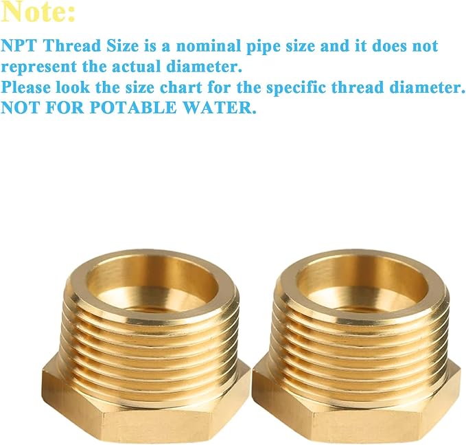 6 PCS Brass Reducer Hex Bushing Threaded Pipe Fitting 1" NPT Male x 3/4" NPT Heavy Duty Brass Fitting Pipe Hose Tube Adapter Convert