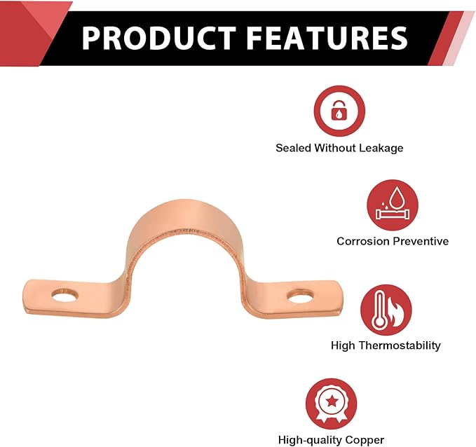 Pro 30-Pack EFIELD 5/8-Inch Copper Pipe Straps, Two-Hole Clamp Mount, Copper Made, (COPPER126)
