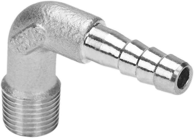 DERNORD 1/4" Hose Barb x 1/8" Male NPT Stainless Steel 90 Degree Elbow- Home Brew Pipe Fitting