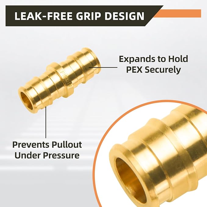 10-Pack YVSKM 1/2" PEX-A Straight Coupling Expansion Fitting, Lead-Free Brass Full Flow Connector, ASTM F1960 & cUPC Certified for Residential Hot & Cold Water and Radiant Heating Systems