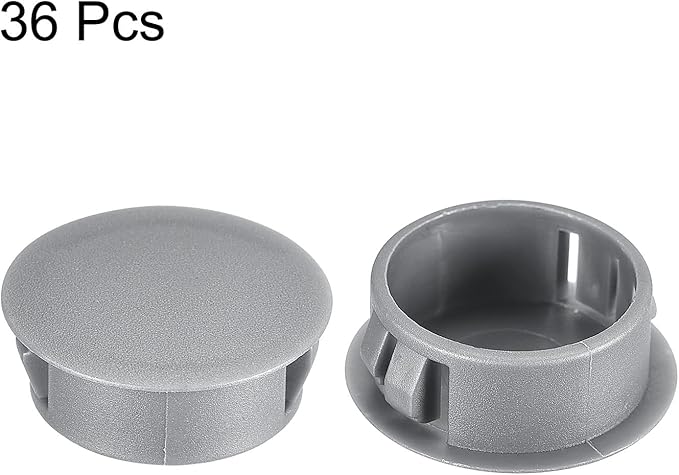 uxcell 31/32" Plastic Hole Plugs, 36Pcs Flush Type Panel Round Snap in Fastener Knockout Locking Plugs for Furniture Insert End Caps Panels, Gray