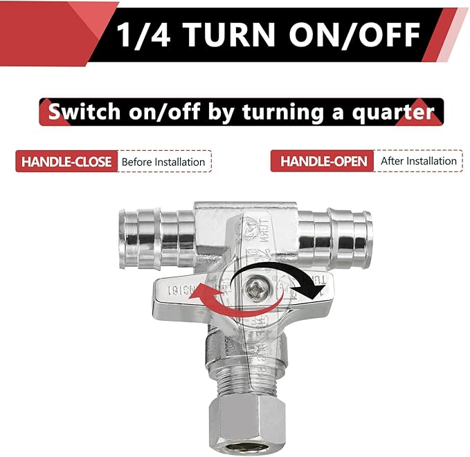 5-Pack EFIELD Pex A Expansion Stop Tee Valve 1/2" PEX-A x 1/2" PEX-A x 3/8 Inch OD Compression,Chrome Plated,(VALVE132-5PCS)