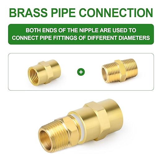TAISHER 15PCS Brass Pipe Fitting, Reducer Adapter, Hex Nipple, 1/4-Inch Male Pipe x 1/4-Inch Male Pipe