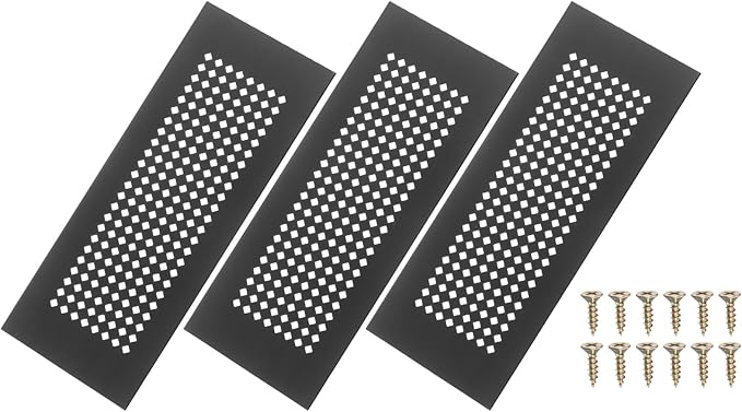 PATIKIL 6 x 3 Inch Door Air Vent Cover, 3 Pcs Aluminum Grille Ventilation Cover Louvered Diamond Hole with Mounting Screws for Cabinet Wardrobe Ceiling Door, Black
