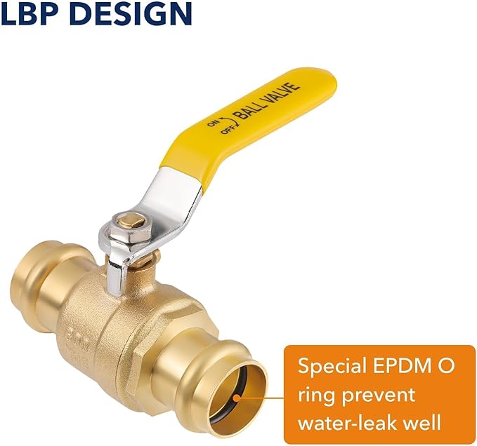 1/2" Press propress Ball Valve with EPDM O-Ring 1/4-Turn Full Port Shut Off Stop Valve for Copper Tubing Connection LF Brass 10PCS