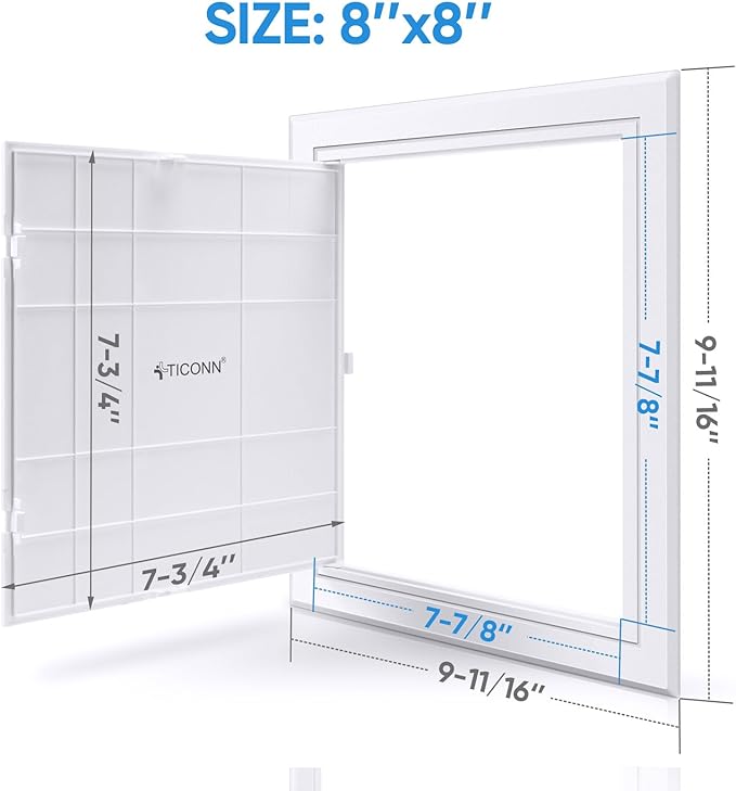 TICONN Access Panel for Drywall, 8 x 8 Inch ABS Plastic Wall Hole Cover Access Doors, Easy Install Plumbing Wall Panel for Drywall, Ceiling, Wiring and Cables