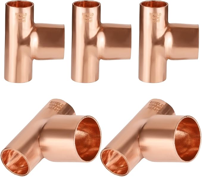 5-Pack EFIELD 3/4" X 3/4" X 1" C X C X C Copper Reducing Tee, LF Copper Plumbing Fittings with Sweat Solder Connection,(COPPER109)