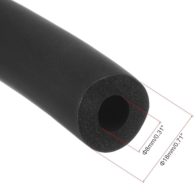 uxcell Foam Tubing for Handle Grip Support, Pipe Insulation, 8mm(5/16") ID 18mm OD 1m Length Black