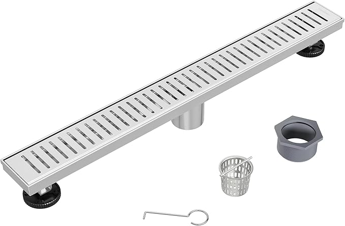 Neodrain 24" Brushed Linear Shower Drain Shower Linear Drain, Removable Capsule Pattern Grate, Bathroom 304 Stainless Steel Rectangle Shower Floor Drains- CUPC Certified