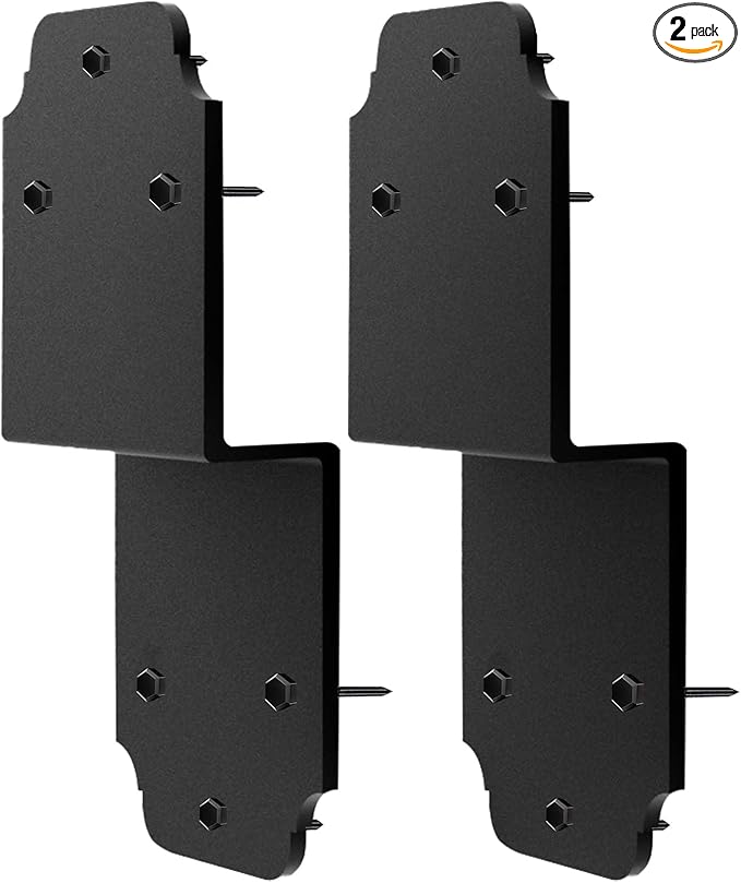 2packs Heavy Duty Pergola Brackets Black Z Bracket ,6" Steel Angle Joist Tie, Post to Beam Connectors Repair Hardware for Wood DIY Projects Deck Framing Construction Fence Repair