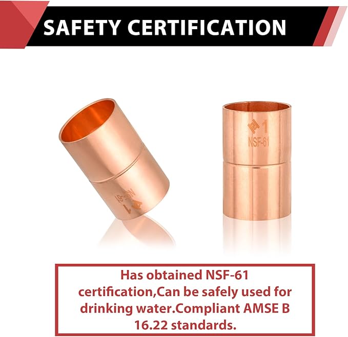 (Pack of 10) EFIELD 1-Inch C X C Copper Coupling With Rolled Stop, LF Copper Plumbing Fittings with Sweat Solder Connection,(COPPER054)