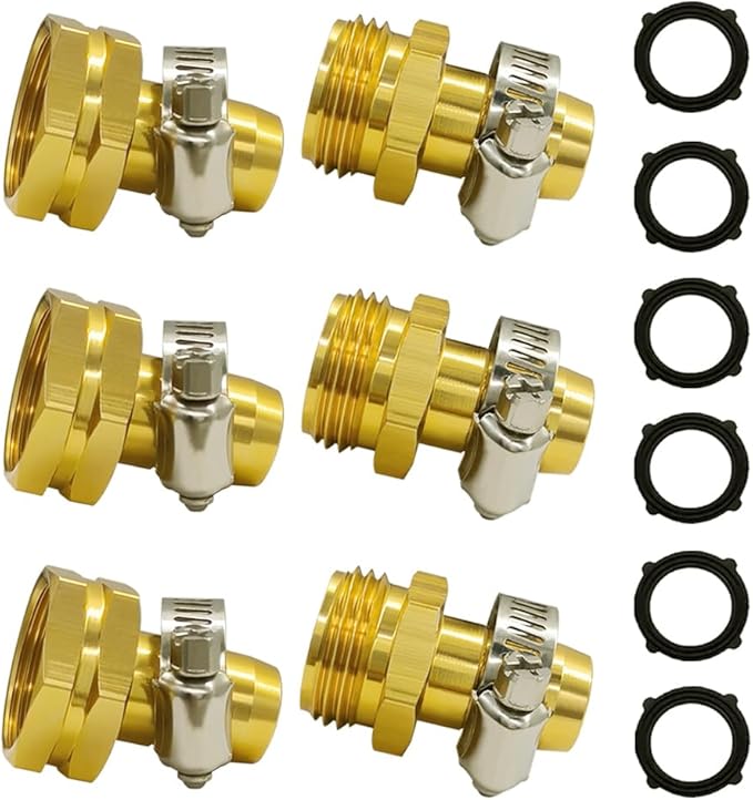 Hooshing Garden Hose Repair Kit Male and Female Garden Hose Connectors, Fit for 3/4" or 5/8" Garden Water Hose Fitting, 3 Set