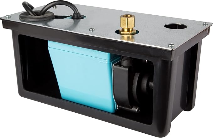 Little Giant 3-ABS 1/12 HP, 115 Volt, 310 GPH Automatic Shallow Pan Condensate Removal Pump with Condensate Collection Tank, Black/Blue, 551320
