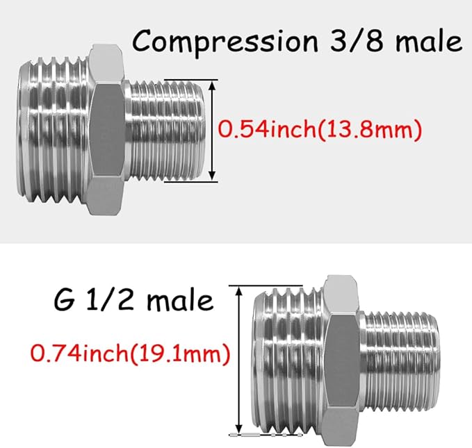3PCS Water Line Adapter, 1/2" Male to 3/8" Male Reducer Connector, Brass Nickel Plating Compression Fitting for Kitchen Bathroom Faucet Supply Line Hose Stop Valve