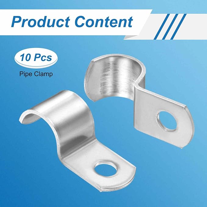 HARFINGTON 1/2 Inch Pipe Strap, 304 Stainless Steel Conduit Clip 10Pcs Single Hole Strap Clamp for Pipe Tube Cable Fixing (12mm, Silver)