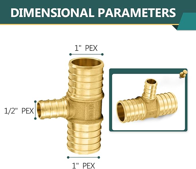 10-Pack PEX Fittings Niikappu 1"x1"x1/2" Pex Tee, Brass Crimp Pipe Fittings for PEX Pipes, ASTM F1807