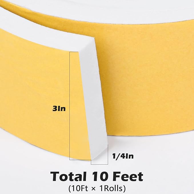 ToLanbbt White Door Window Weather Stripping Self Adhesive Foam Tape High Density Foam Sealing Strip Window Insulation Weatherproof Gasket Tape for Doors and Windows (3" W X 1/4" T X 10')