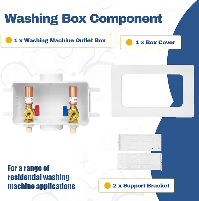 1-PACK GUOFIS Washing Machine Outlet Box with Center Drain,PEX Laundry Washer Box with Copper Water Hammer Arrestor (1/2"CPVC Connection Inlet X 3/4"MHT Outlet)