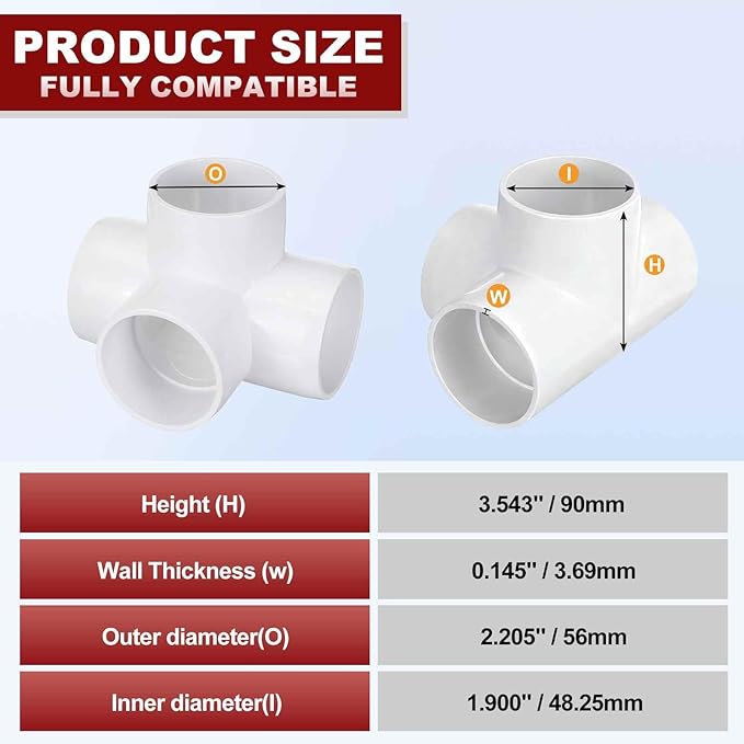4Pcs 1 1/2" Elbow PVC Fitting, Schedule 40 4-Way Tee Furniture Grade PVC Pipe Fitting, DIY Corner Elbow Connector for Building Furniture, Greenhouse Frame Connection, White