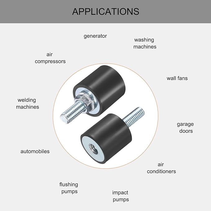 uxcell 8pcs M8x23mm Rubber Isolator Mounts with Studs 25x25mm Male Female Vibration Shock Absorber Zinc Plated Cylindrical Thread Mounts Anti Vibration Isolators with 8pcs M8 Lock Nuts
