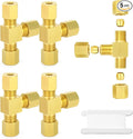 GASHER 5PCS Brass Compression Tube Pipe Fitting Connector, Tee，3/16" x 3/16" x 3/16" Tube OD Connector