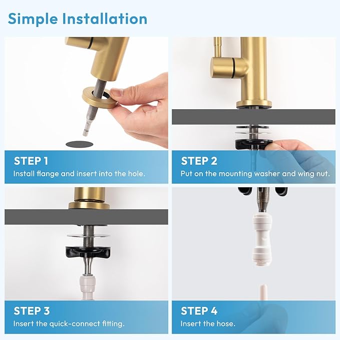 Besdor Reverse Osmosis Faucet, Filtered RO Drinking Water Faucet for Kitchen Sink, Non-Air Gap, 360-degree Rotation, Lead-Free, 304 Stainless Steel, Brushed Gold