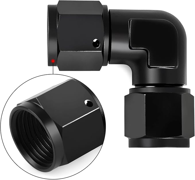 8AN Female to 8AN Female 90 Degree Swivel Coupler Fitting Adapter 3/4-16UNF Thread Aluminium Black 2PCS