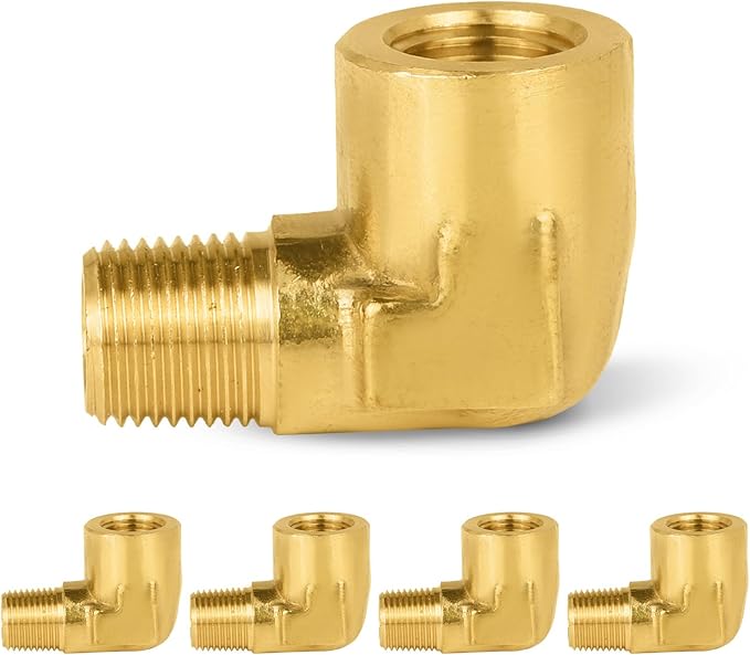 5-PCs HeSun Brass Pipe Fitting, 1/8" NPT Male x 1/8" NPT Female 90-Degree Barstock Street Elbow