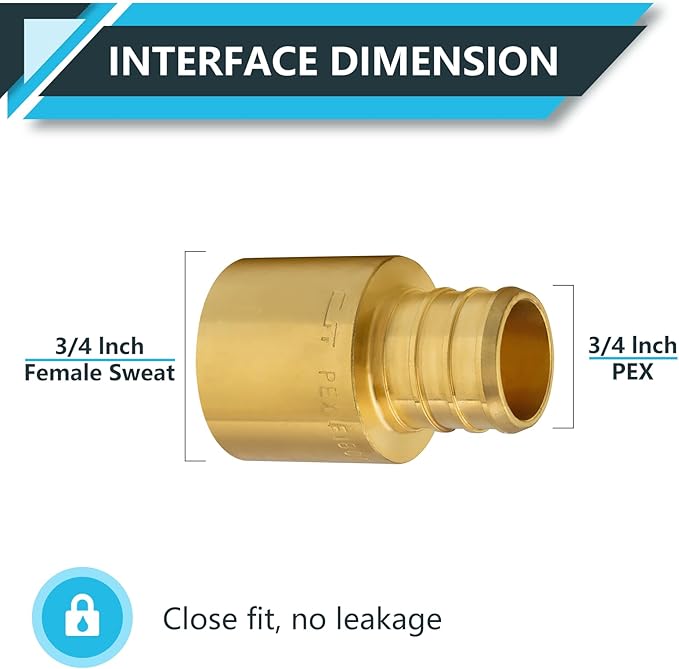 (100-Pack) PEX Fittings, Pex 3/4"x3/4" Female Sweat Copper Adapter, Brass Crimp Fittings, PEX Tubing Pipe Plumbing, ASTM F1807(PEX1807129-100Pack)
