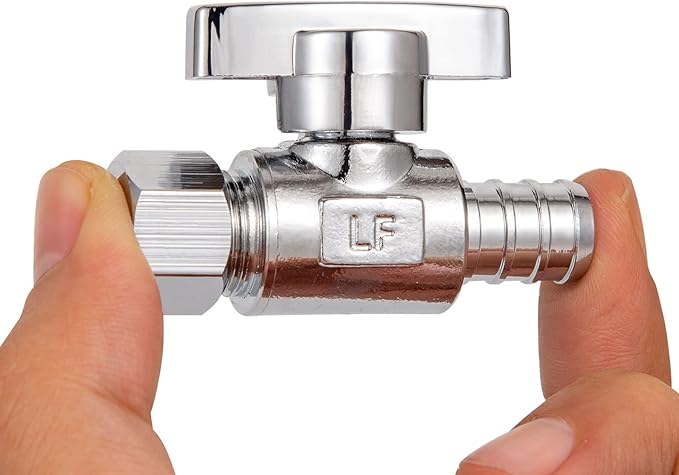 1/2 Pex Straight Stop Valve Sink Toilet Shut Off Valve,2 Pack Turn Straight Stop Valve 3/8" OD Compression X 1/2" Barb Crimp Pex LF Chrome Plated Brass with 2pcs