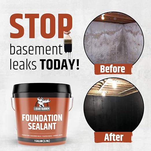 Liquid Rubber Basement and Foundation Repair Sealant - Waterproof Concrete Sealer & Crack Filler - Flexible Coating for Indoor & Outdoor Use - 5 Gallon Sealer, 10.2 oz Caulk 4 Pack, Geo Textile 4"x160