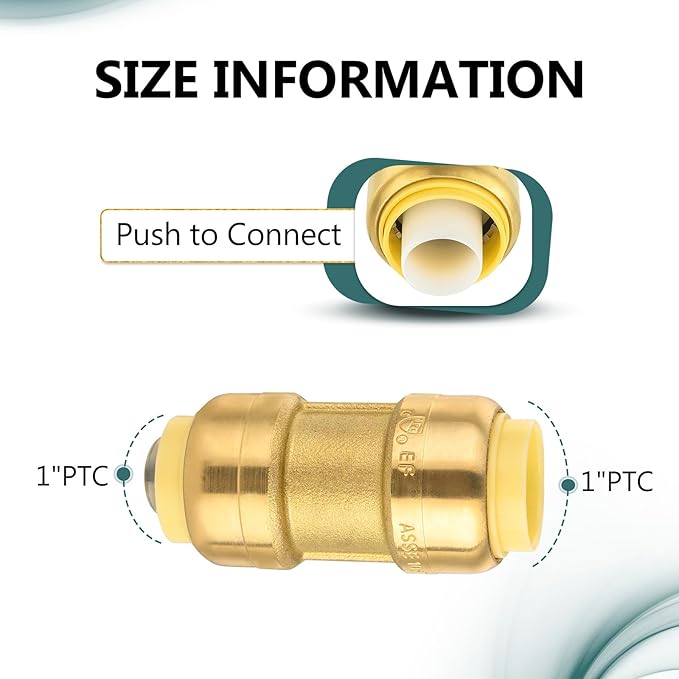 5-Pack Niikappu Push Fit Fittings, 1 Inch x 1 Inch Brass Plumbing Fittings to Connect PEX, Copper, CPVC, Brass Straight Coupling With Disconnect Clip