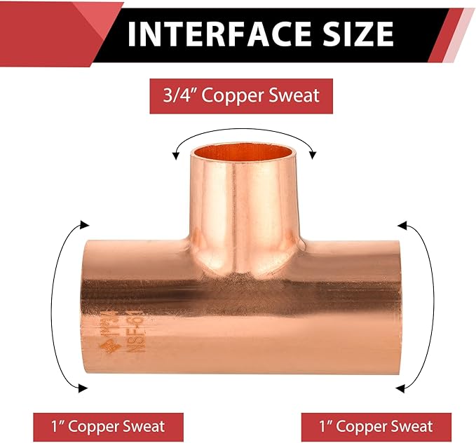(Pack of 5) EFIELD 1" x 1" x 3/4" C X CX C Copper Tee, LF Copper Plumbing Fittings with Sweat Solder Connection,(COPPER013)