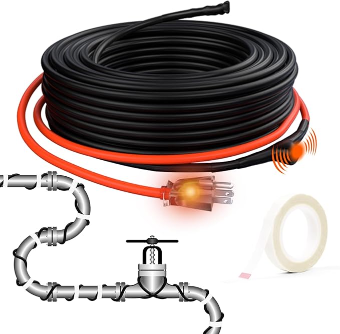 HEATIT 20ft Self-Regulating Pipe Heating Cable for Pipe Freeze Protection, Automatic with Built-in Thermostat for Metal And Plastic Home Pipes, Energy-Saving Heat Tape for Pipes ETL Listed, 120V 3W/FT