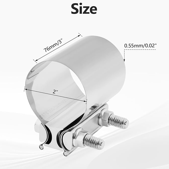 T304 Stainless Steel 2'' Inch Exhaust Clamp,2 Inch Butt Joint Exhaust Seal Band Clamp Sleeve Coupler Universal For Exhaust System 2PCS Polished