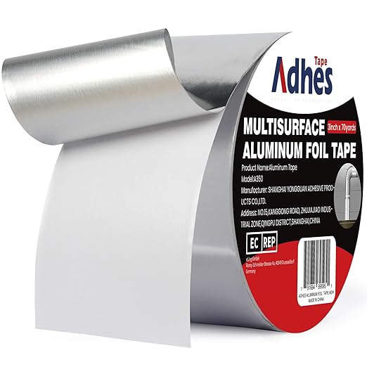 ADHES Heavy Duty Aluminum Foil Tape 3 Inch x 210 Feet(70 Yards) – Heat Resistant & Waterproof Silver Duct Tape – High-Temperature HVAC Tape for Ductwork, Sealing, Insulation, and Repairs