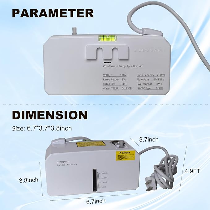 Small HVAC Condensate Pump,110V Indoor Ultra Quiet 25dB Air Conditioner Pump,Removal Drain Condensate for Dehumidifier,Ice Maker,Furnace,33ft Head Lift,Fit for 1-3HP AC Unit,ACP-1