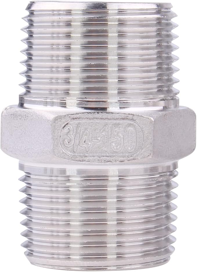 Hex Nipple 3/4" Male NPT - Stainless Steel 304 Threaded Pipe Fitting for Brew Kit, Home Piping Application(Pack of 5)