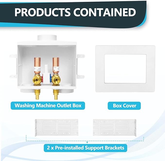 Washing Machine Outlet Box, Double Drains, Single Lever, 1/2 Inch Pex Crimp Inlet x 3/4 Inch MHT Outlet Connection, with Copper Water Hammer Arrestor(Pack of 10)(WM016-10Pack)