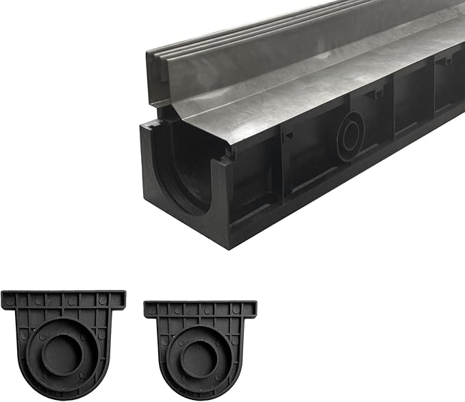 Slot Channel Drain with 304 Stainless Steel Grate-39.4Lx6.1Wx8.6H in. Deep Profile Trench Drain System for Landscaping,Trench Drain for Patio,A15 Hidden Drain Channel with Metal Grate