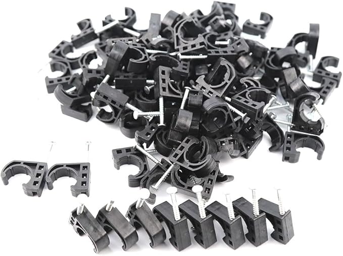 Tenke 25 PCS Black 1/2 inch Half Clamp J-Hook J Clamp with Nail for PEX Pipe Tubing Support (25pcs 1/2")