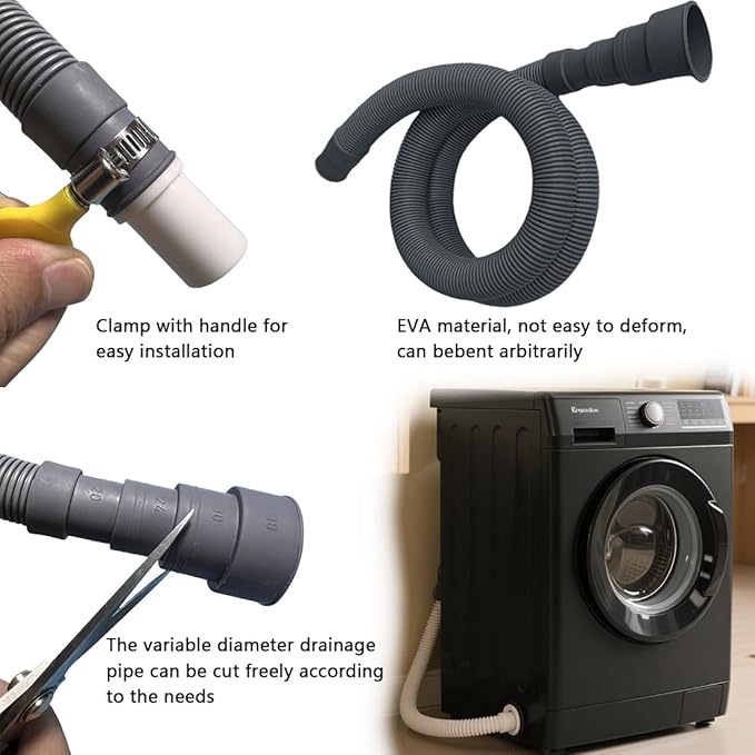 Washing Machine Drain Hose, Universal Flexible Drain Hose Extension Kit for LG/GE/Samsung Washer, Dishwasher, With 1Extension Adapter,4 Clamps,1 U-Bend Holder (8.2feet)