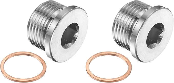 PATIKIL M30 x 1.5 Metric Pipe Plug Fitting, 304 Stainless Steel Internal Hex Head Socket Pipe Cap Adapter Connector with Copper Washer for Sealing Oil Gas Water