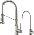 KRAUS Bolden Commercial Style Pull-Down Kitchen Faucet and Purita Water Filter Faucet Combo in Spot Free Stainless Steel, KPF-1610-FF-100SFS