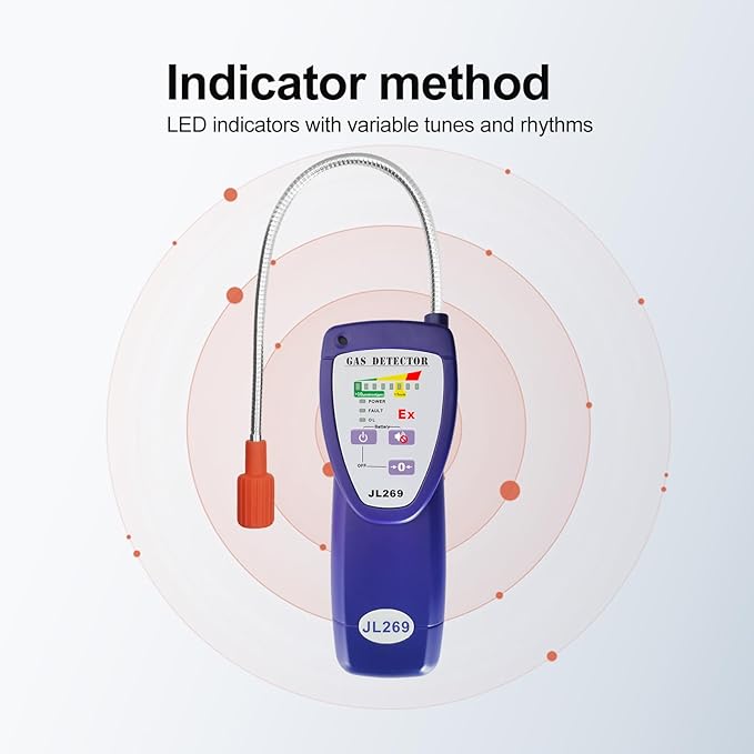 JL269 Gas Leak Detector with 13.5 Inch Flexible Probe, Rechargeable Natural Gas Detector for Methane, Propane, LPG, Hrdrogen Gas for Industrial or RV
