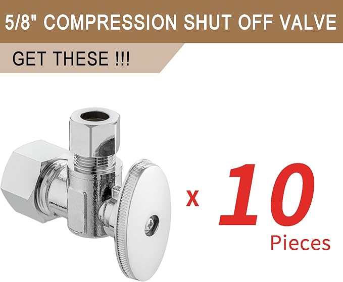 [10 Pieces] Lingmfg Angle Valve Shut Off Valve 5/8" Compression x 3/8" Compression LING-AV38-5/8COMP-A-10