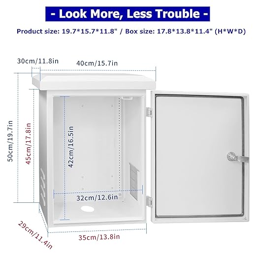 Outdoor Electrical Equipment Enclosure Box - 19.7x15.7x11.8 Outdoor Network Weatherproof Exterior Box Ventilated Enclosure hinged Outdoor Galvanized Electrical Ventilation Design(500x400x300mm)