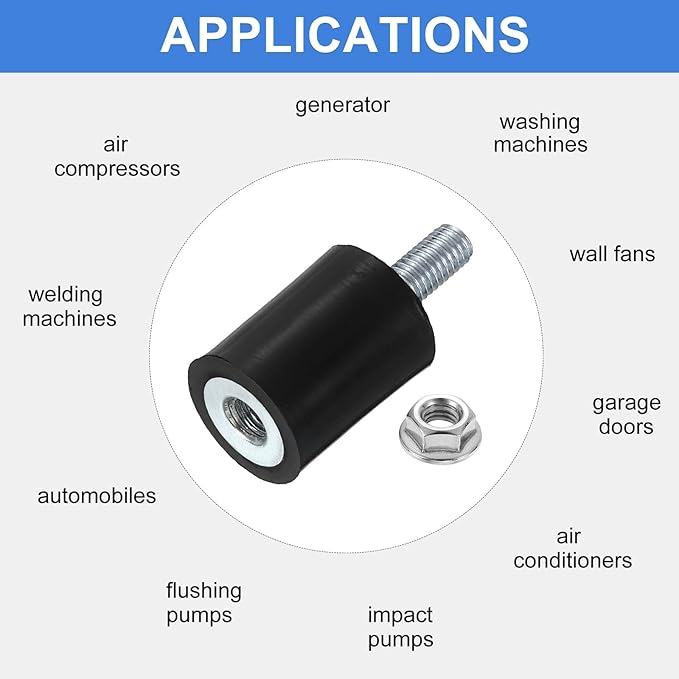 uxcell M5 Rubber Mounts, 2Pcs 15x20mm(DxH) Rubber Cylindrical Anti Vibration Isolator Shock Absorber with Lock Nut for Car Bobbin Generator Air Compressors